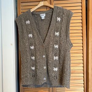 Koret Tan Sleeveless Sweater Vest Silk Wool Blend Embroidered Butterflies